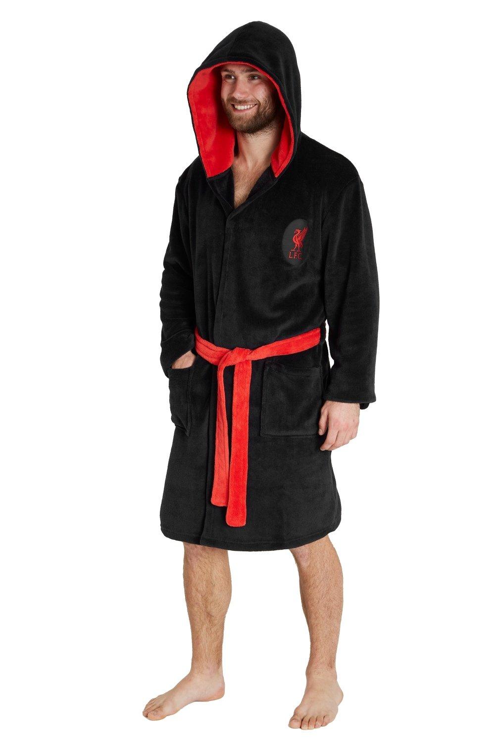 Халат с капюшоном Liverpool FC, черный мужской халат с капюшоном ночной халат зимний теплый длинный флисовый халат домашняя одежда с поясом