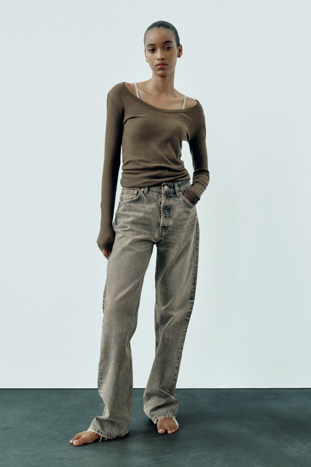 

Джинсы-бойфренды с низкой посадкой Trf ZARA, серый