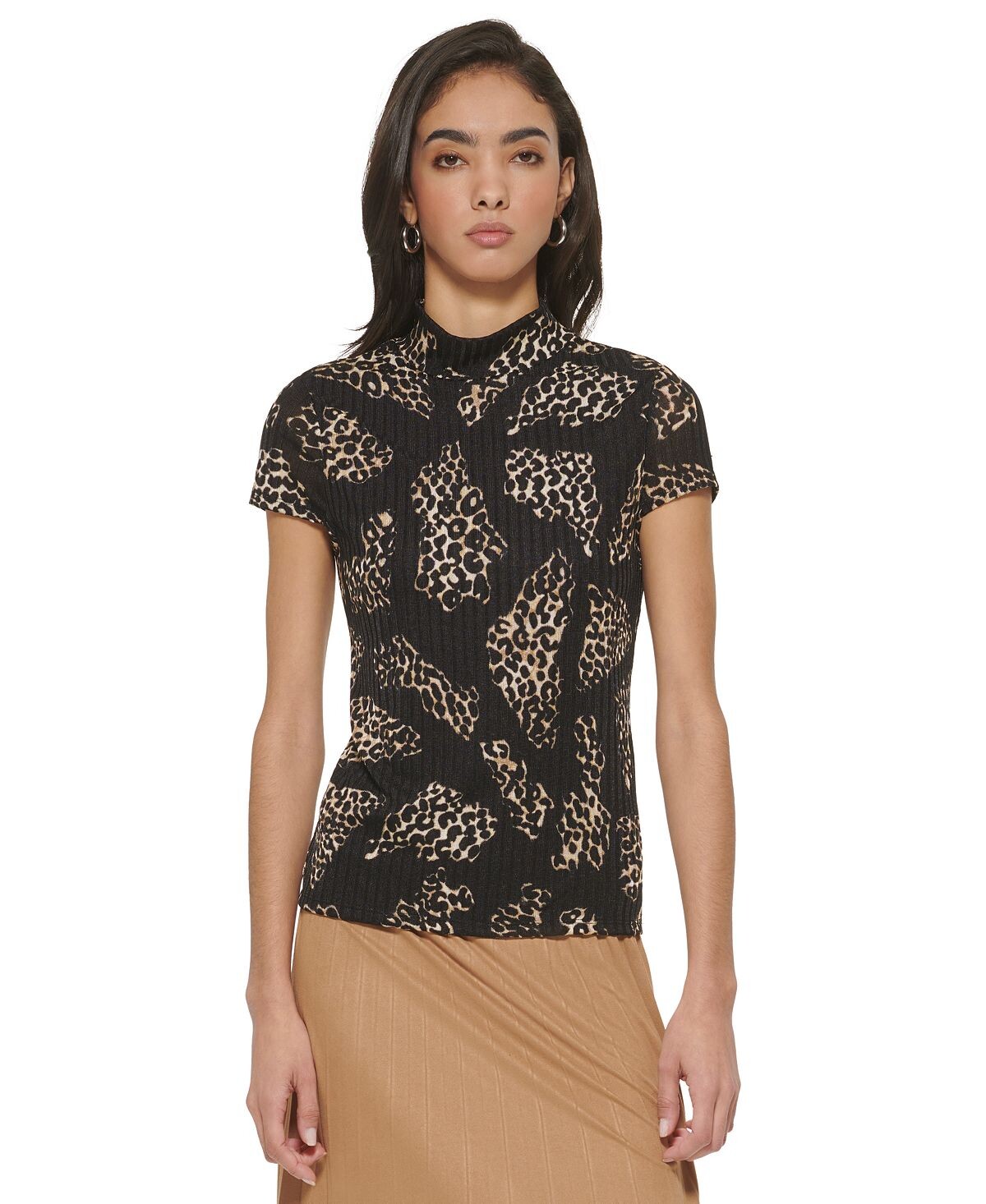 

Женский трикотажный топ с короткими рукавами и животным принтом DKNY
