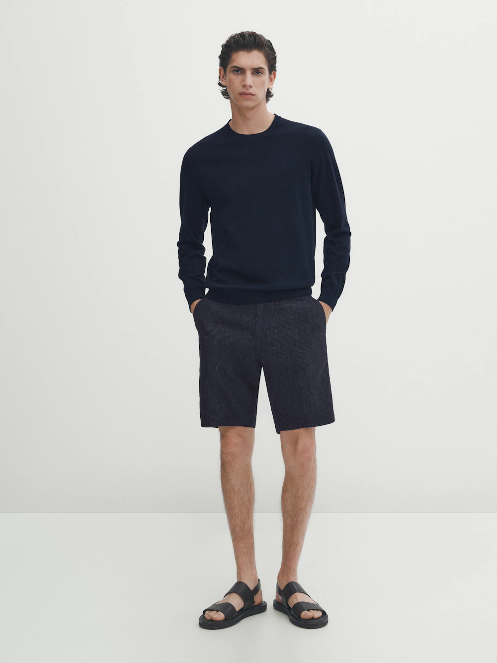 

Свитер из 100% хлопка с круглым вырезом Massimo Dutti, синий