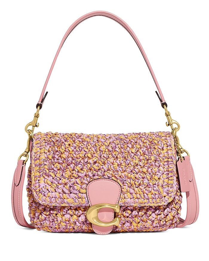 

Маленькая соломенная сумка через плечо из мягкой полосатой ткани COACH