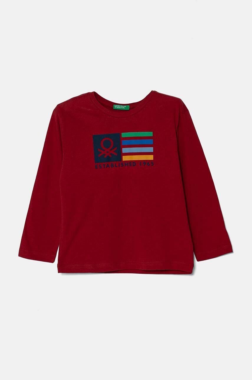 

Хлопковая рубашка с длинными рукавами United Colors of Benetton для мальчиков, гранатовый