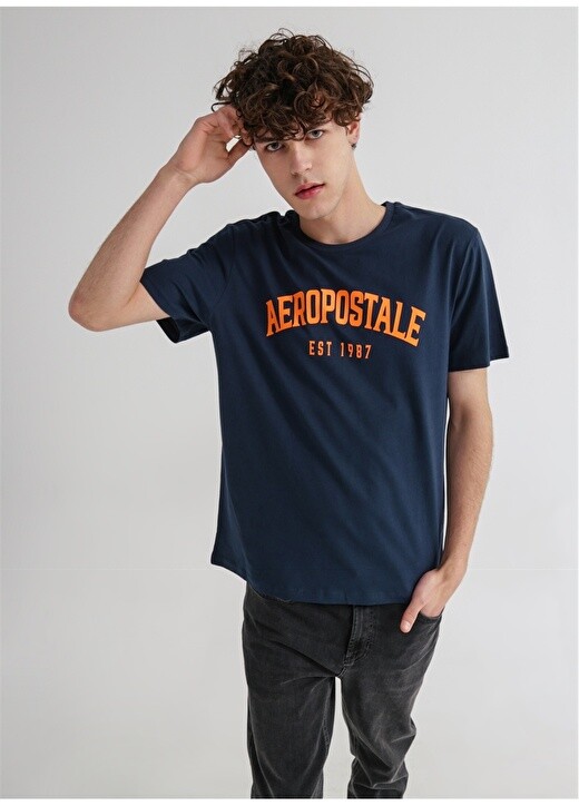 

Темно-синяя мужская футболка с круглым вырезом с принтом Aeropostale, Синий