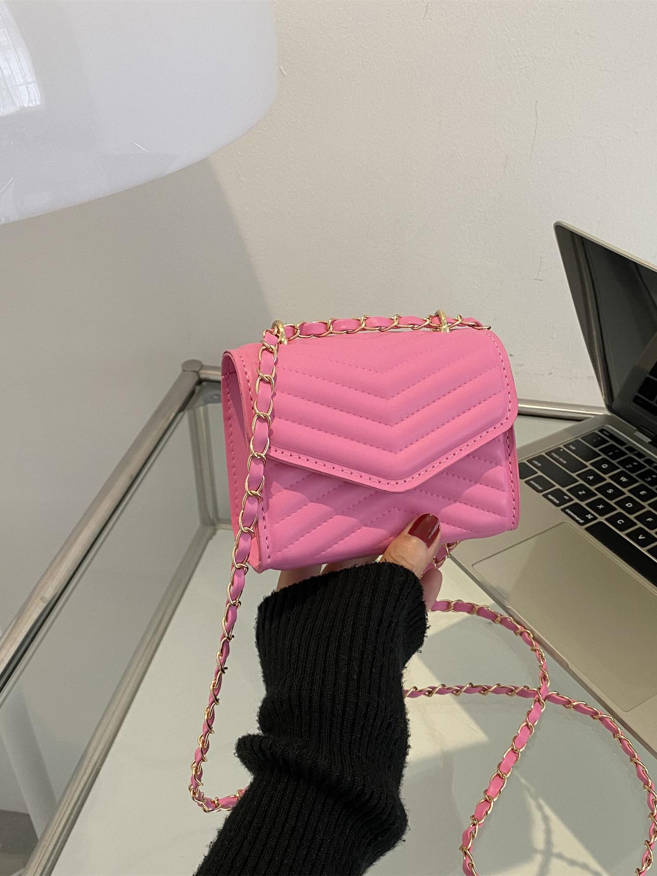 Миниатюрная квадратная сумка с клапаном и цепочкой с шевроном, розовый