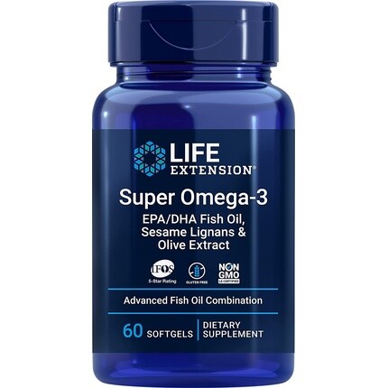 

Life Extension Super Omega-3 EPA/DHA с лигнанами кунжута и экстрактом оливы, 60 мягких таблеток