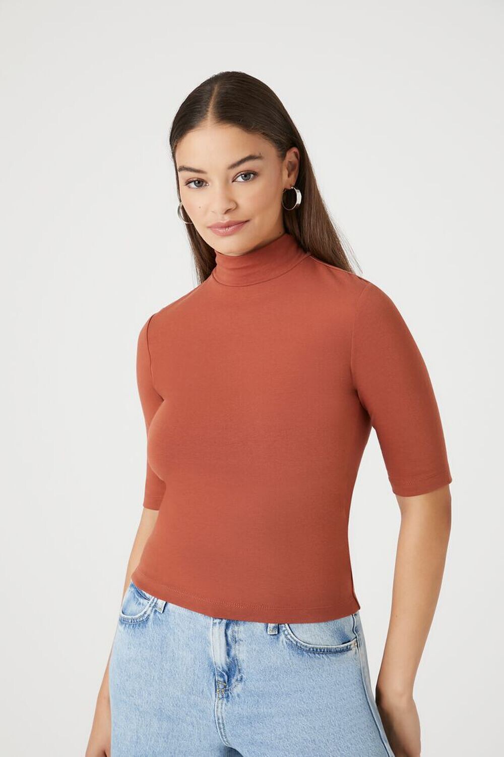 

Приталенный топ с высоким воротником Forever 21, коричневый