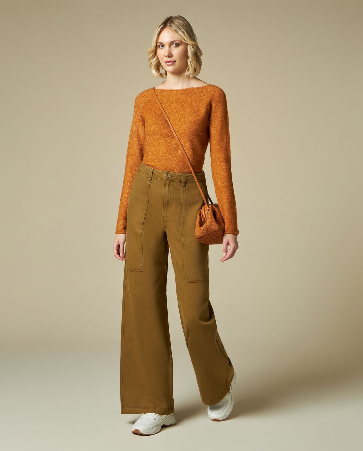 

Женские широкие брюки из чистого хлопка NICE&CHIC, табачный коричневый