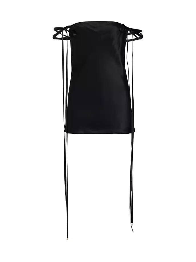 Шелковое мини-платье с открытыми плечами Brandon Maxwell, черный