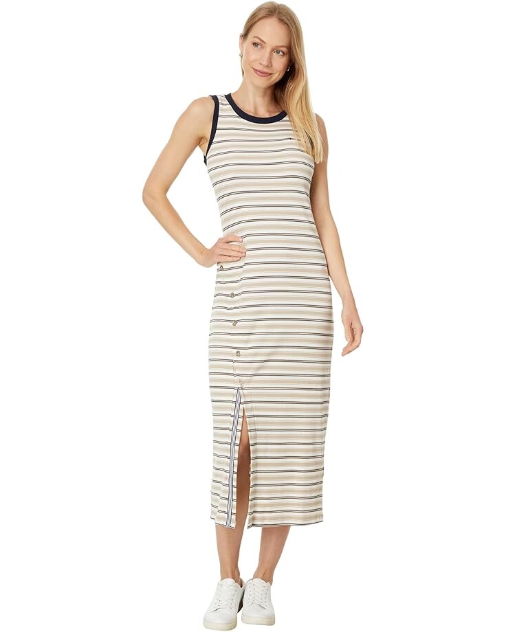 

Платье Tommy Hilfiger Sleveless Striped Midi Dress, цвет Khaki Multi