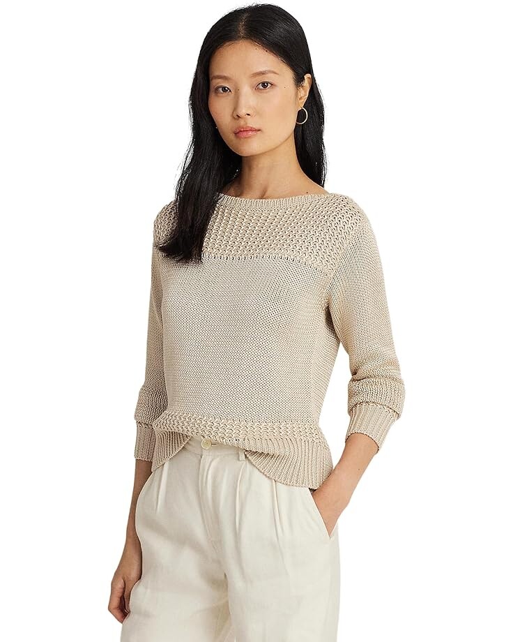 

Свитер LAUREN Ralph Lauren Cotton-Blend Boatneck Sweater, цвет Explorer Sand