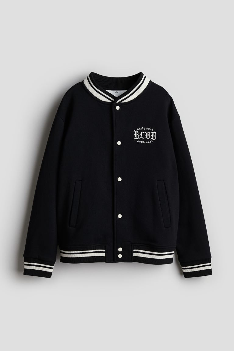 Бейсбольная куртка с мотивами H&M, черный 2022 хип хоп уличная одежда бейсбольная куртка пальто с вышивкой воротник стойка японская уличная одежда куртка бомбер для колледжа