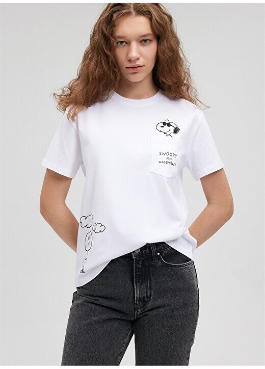 

Белая женская футболка с круглым вырезом M1612269-620-ФУТБОЛКА С ПРИНТОМ PEANUTS Mavi, белый