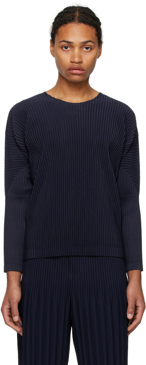 

Темно-синяя футболка с длинным рукавом Basics HOMME PLISSe ISSEY MIYAKE, Синий