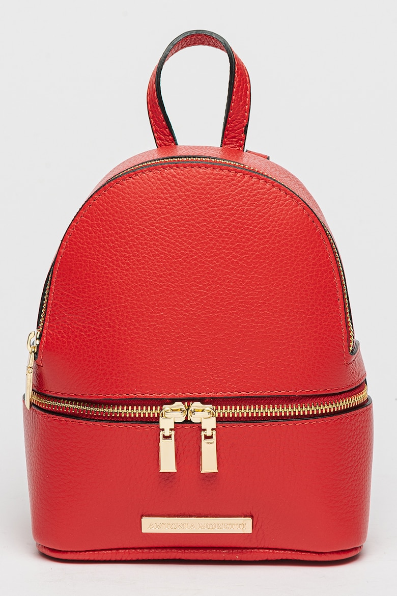 Кожаный рюкзак с внешним карманом на молнии Antonia Moretti, красный