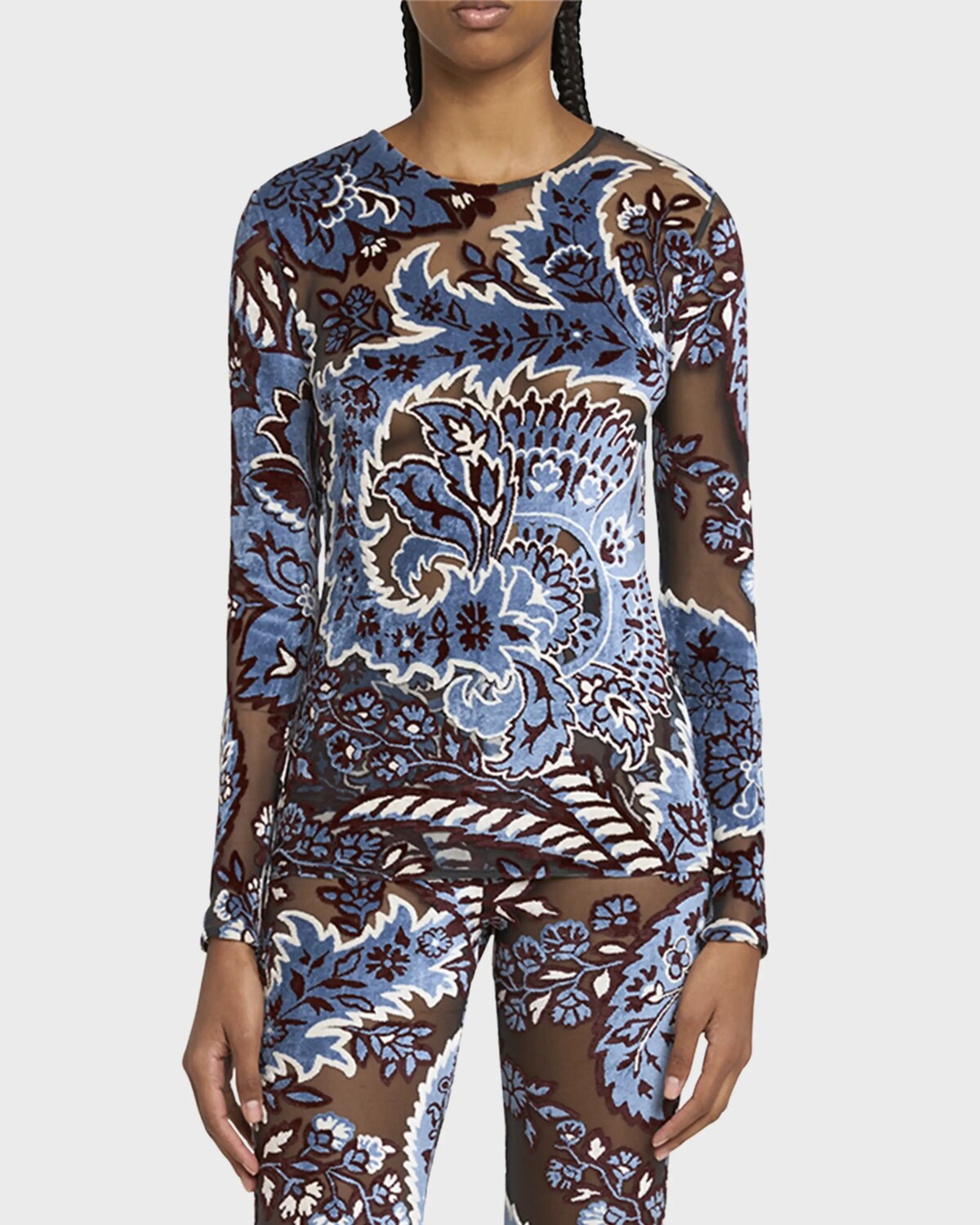 

Бархатный прозрачный топ с принтом Etro, цвет Multicolour On Pale
