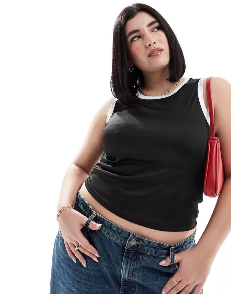 

Vero Moda Curve – спортивная майка черного цвета с контрастной окантовкой