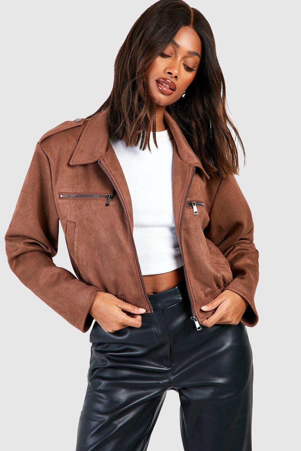 

Укороченная куртка из искусственной замши boohoo, коричневый