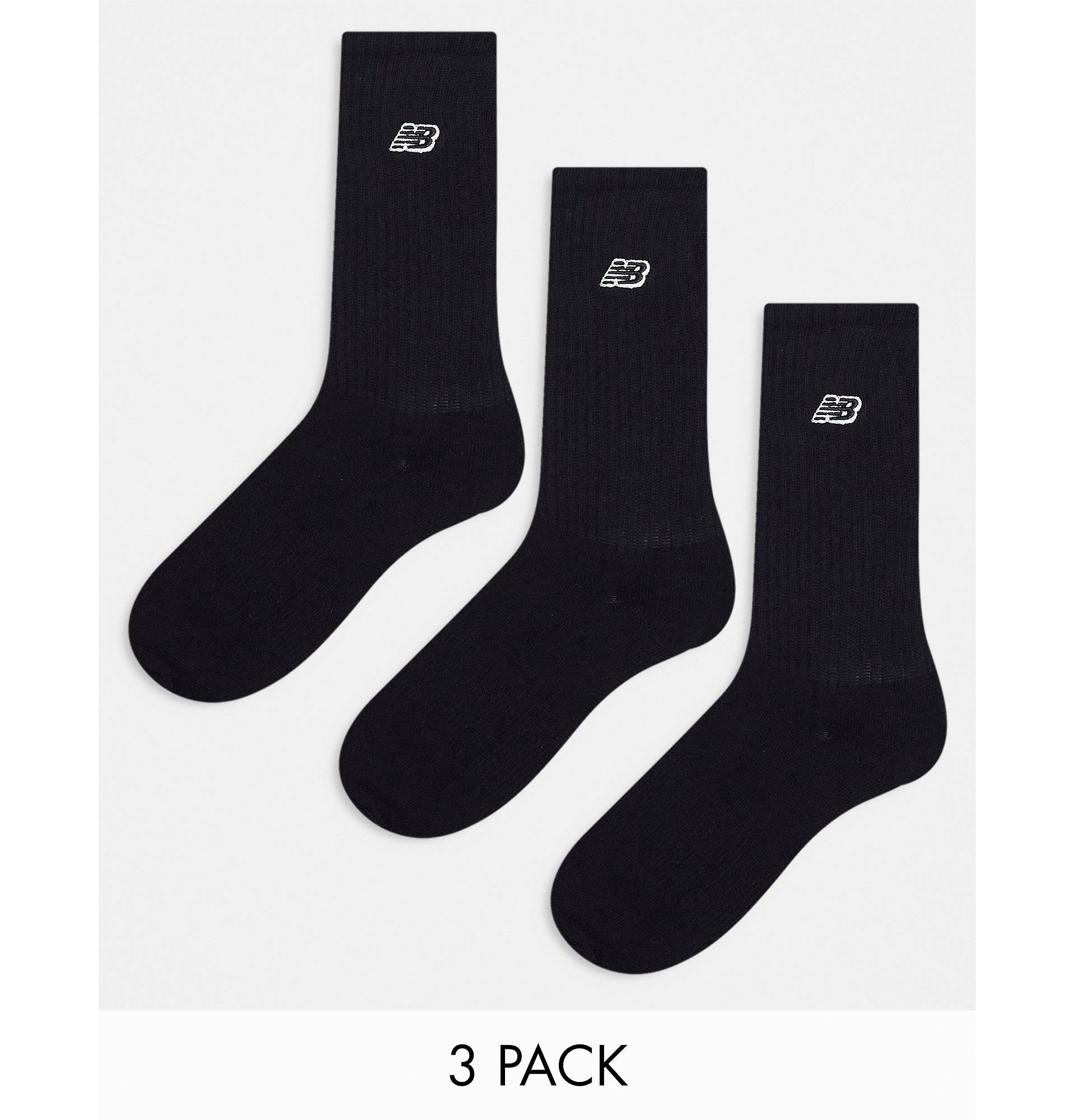 Набор из 3 черных носков New Balance с вышитым логотипом