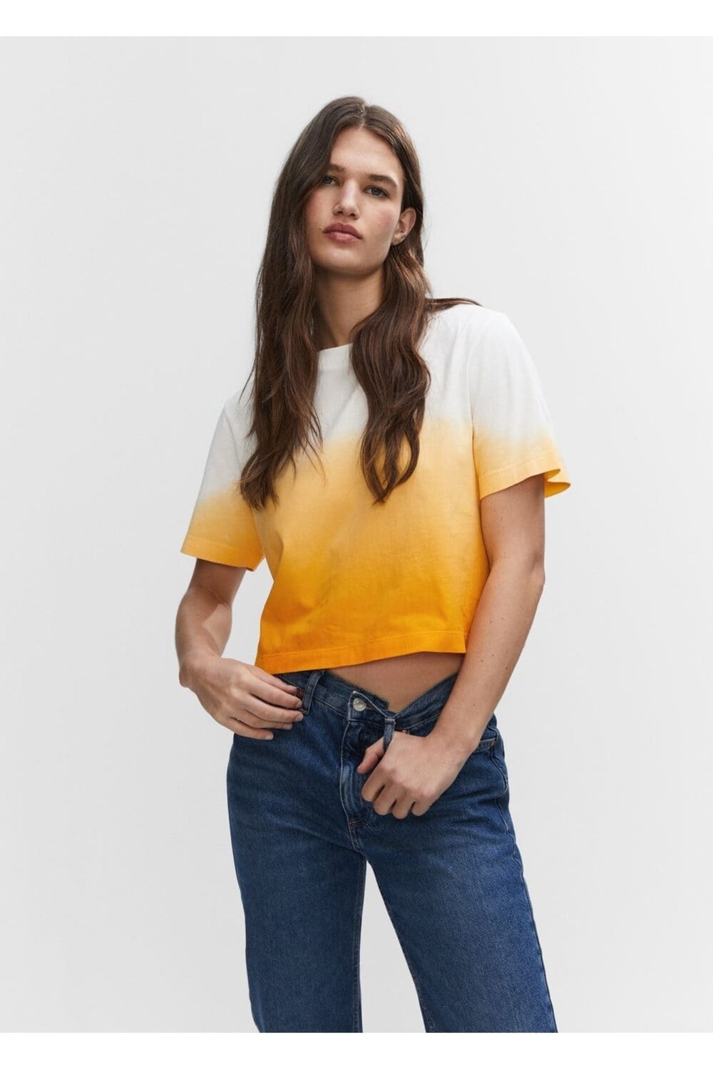 Хлопковая футболка с эффектом омбре Mango, оранжевый