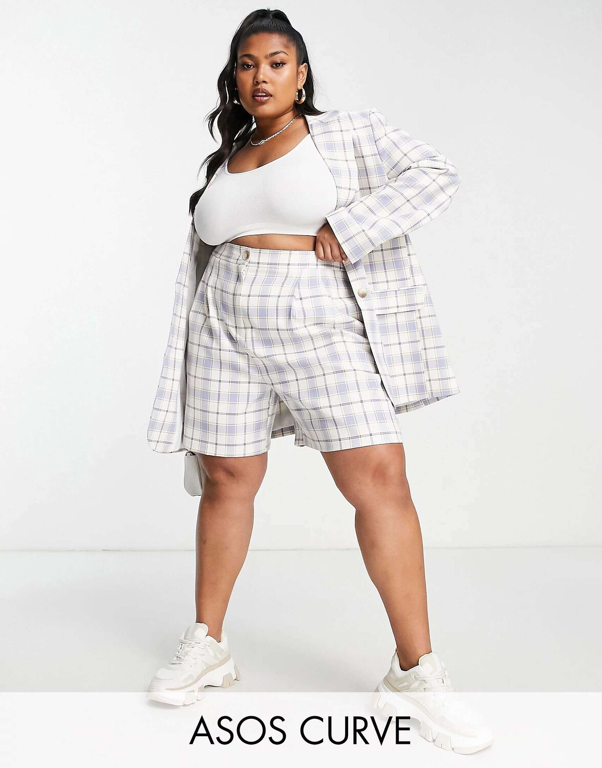 

Короткий костюм для мамы в синюю клетку ASOS Curve Mix & Match
