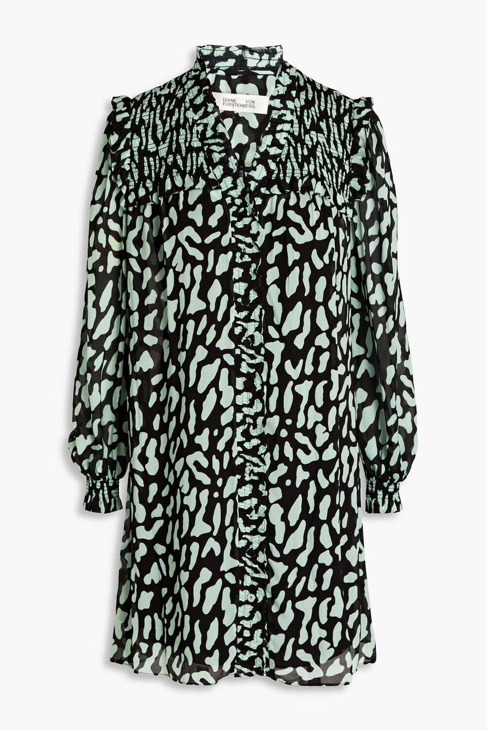 

Платье мини Layla с присборками из жоржета и леопардовым принтом DIANE VON FURSTENBERG, мятный