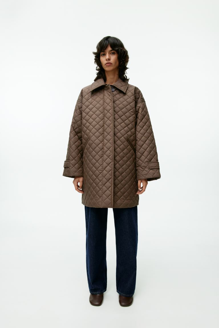 Стеганое пальто оверсайз H&M, серый пальто h