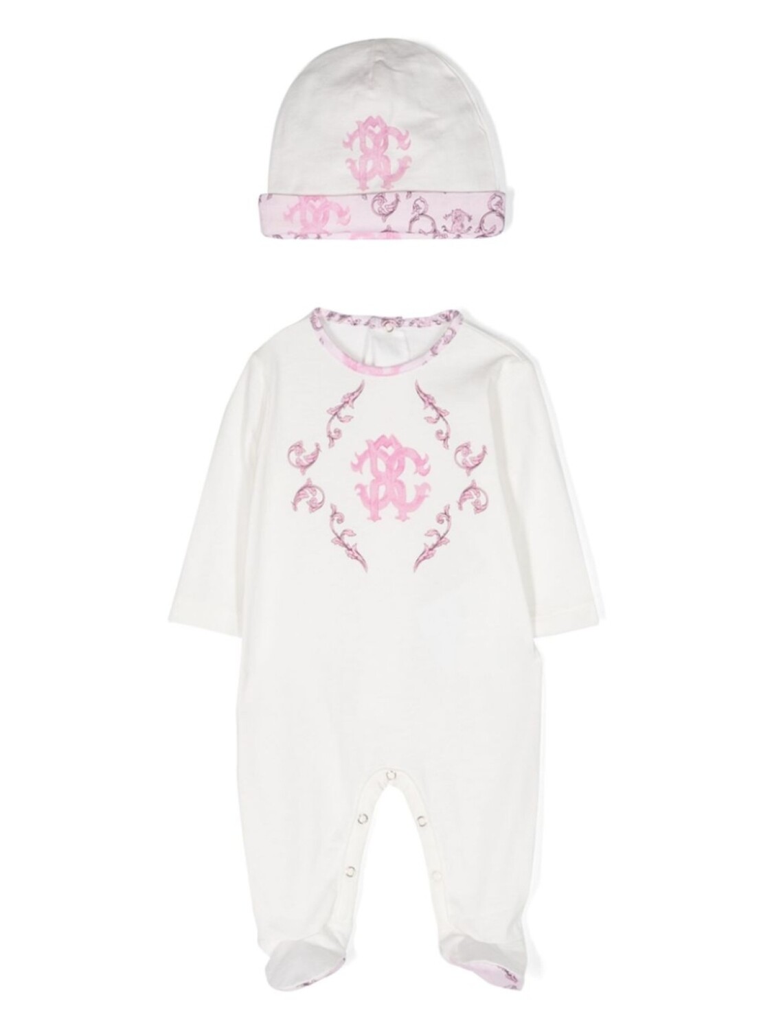 

Комплект из комбинезона и шапки с монограммой Roberto Cavalli Junior, белый