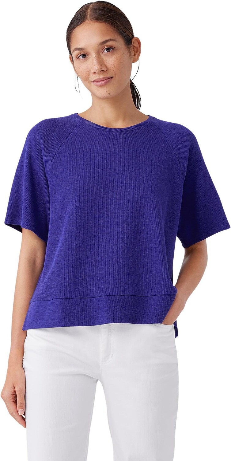 

Топ с короткими рукавами и круглым вырезом Eileen Fisher, цвет Blue Violet
