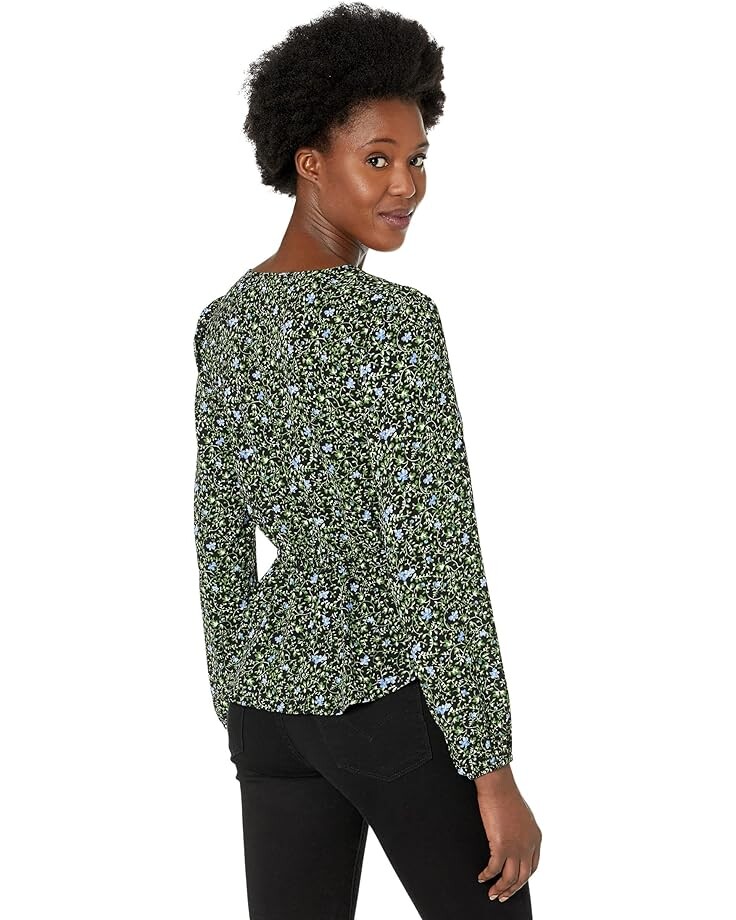 Топ Michael Kors Floral Long Sleeve Wrap Top, черный