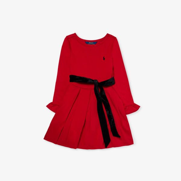 

Платье для девочек из эластичной ткани с вышитым логотипом в складку Polo Ralph Lauren, красный