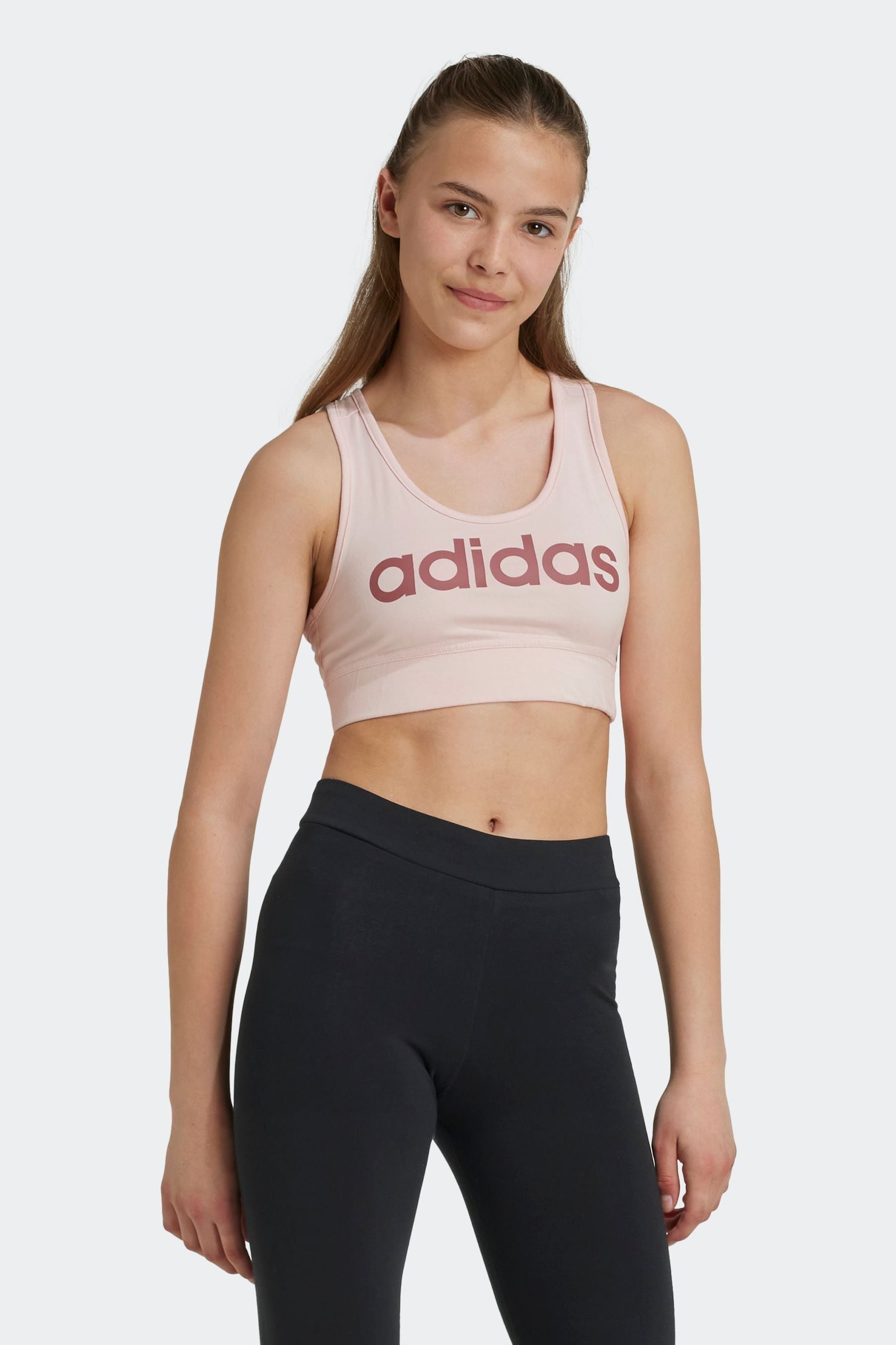 

Хлопковый бюстгальтер топ Essentials с линейным логотипом Adidas, розовый