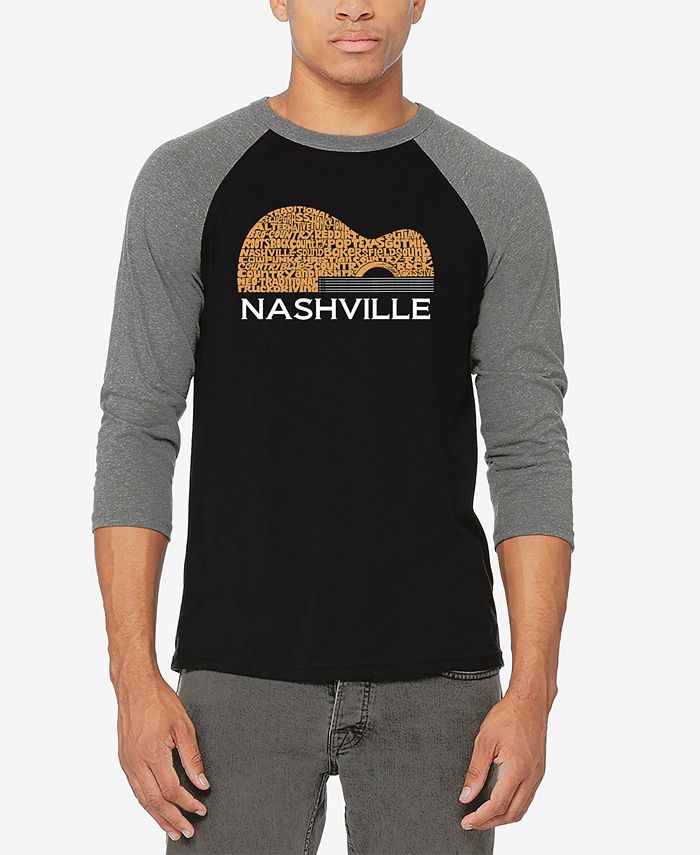 Мужская футболка Nashville Guitar Raglan Baseball Word Art LA Pop Art, серебро