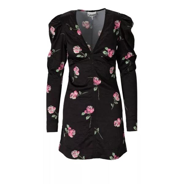 Платье floral mini dress Ganni, черный цена и фото