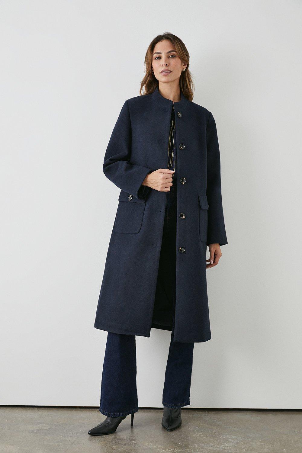 Пальто без воротника на пуговицах Debenhams, темно-синий жаккардовое пальто без воротника