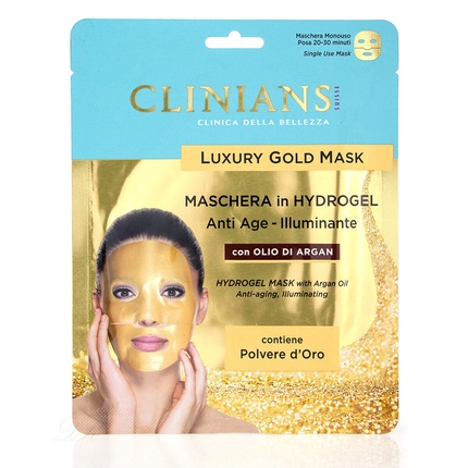 цена Антивозрастная золотая маска для лица в гидрогеле с аргановым маслом, Clinians
