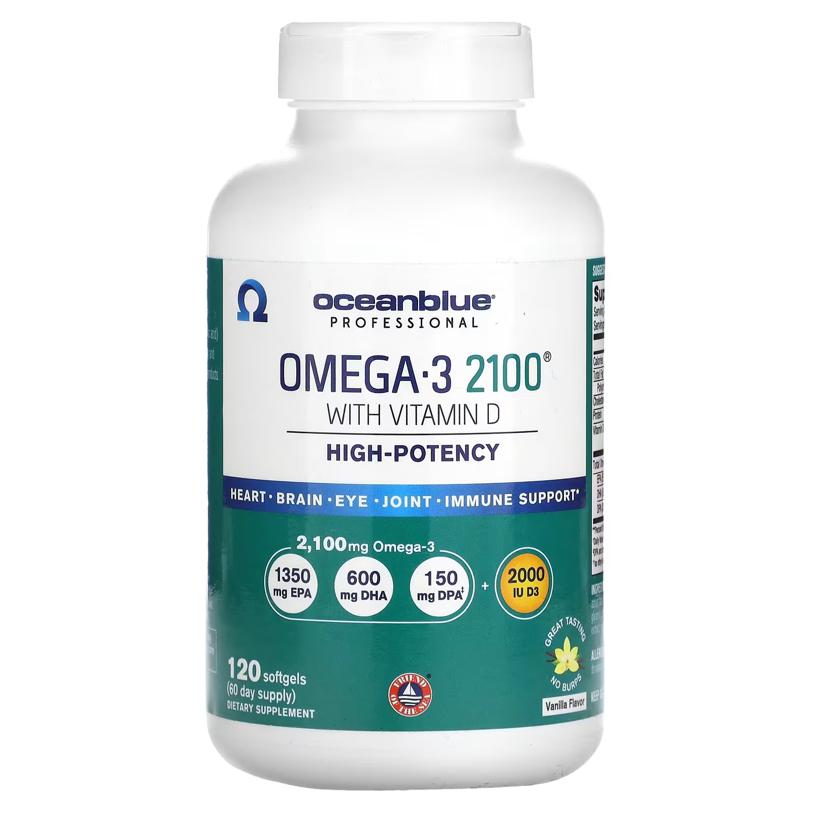OceanBlue Professional Omega-3 2100 с высокоэффективным витамином D и ванилью, 120 мягких таблеток