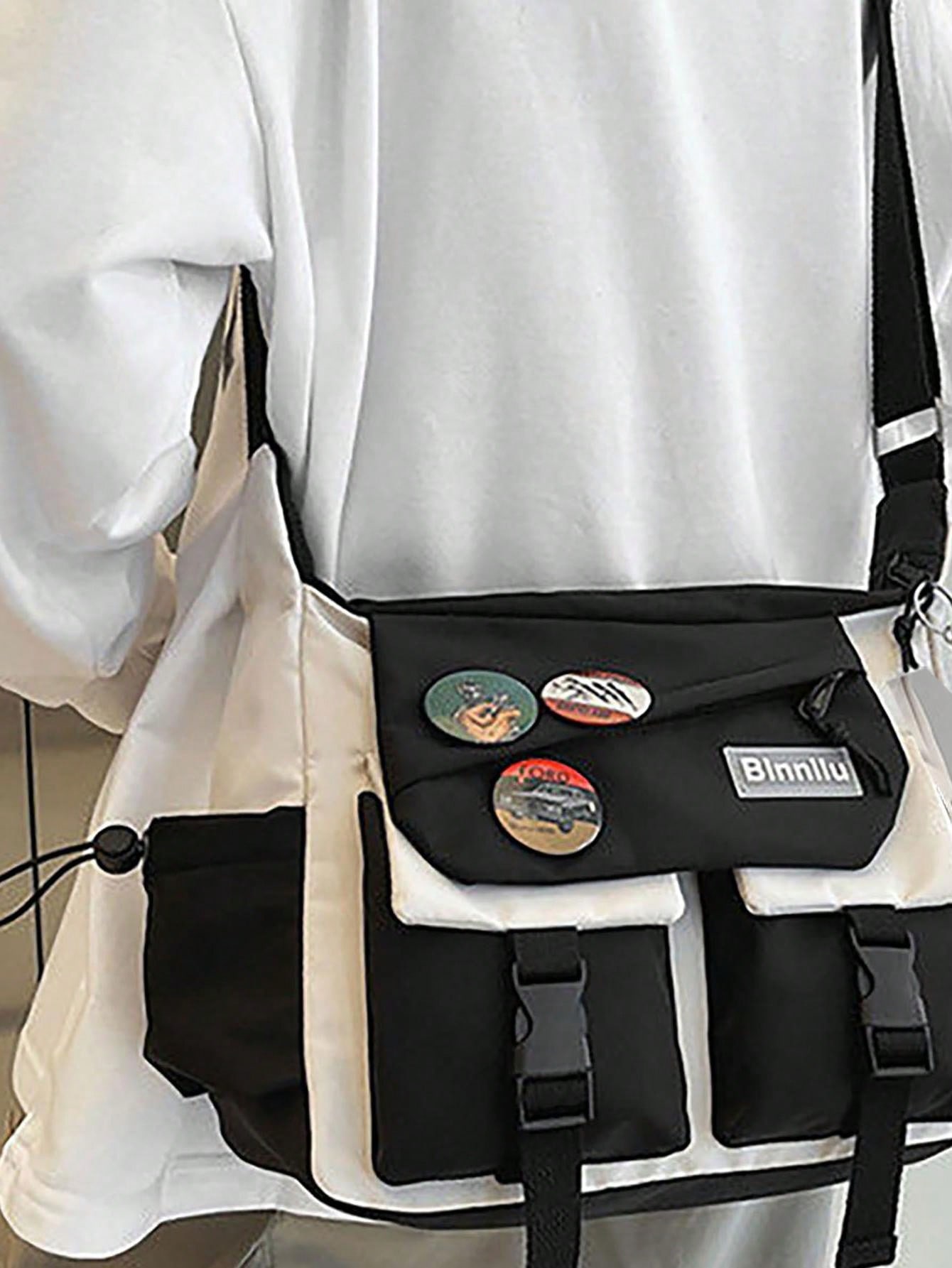Нейлоновая сумка через плечо унисекс в стиле преппи, черное и белое средняя сумка шопер с цветочным принтом и графикой в ​​стиле преппи бежевый