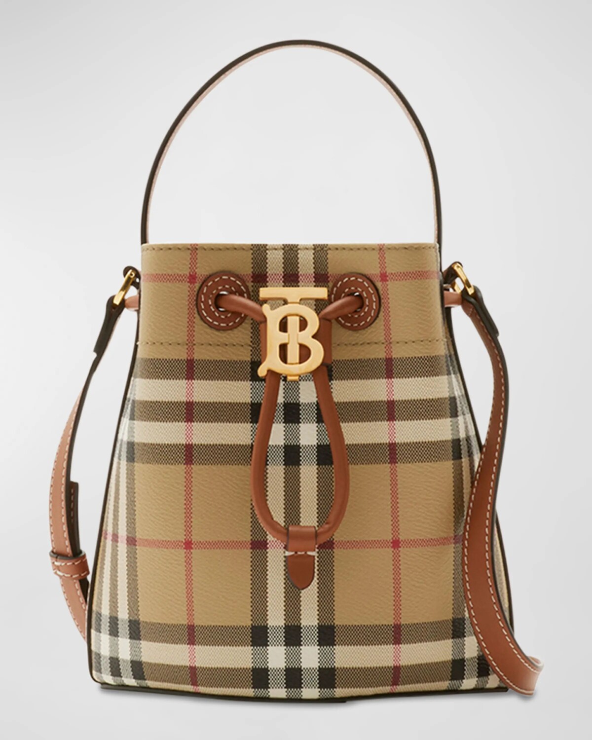 

Сумка-ведро в клетку на шнурке Burberry, цвет Vntg Chkbriar Brown