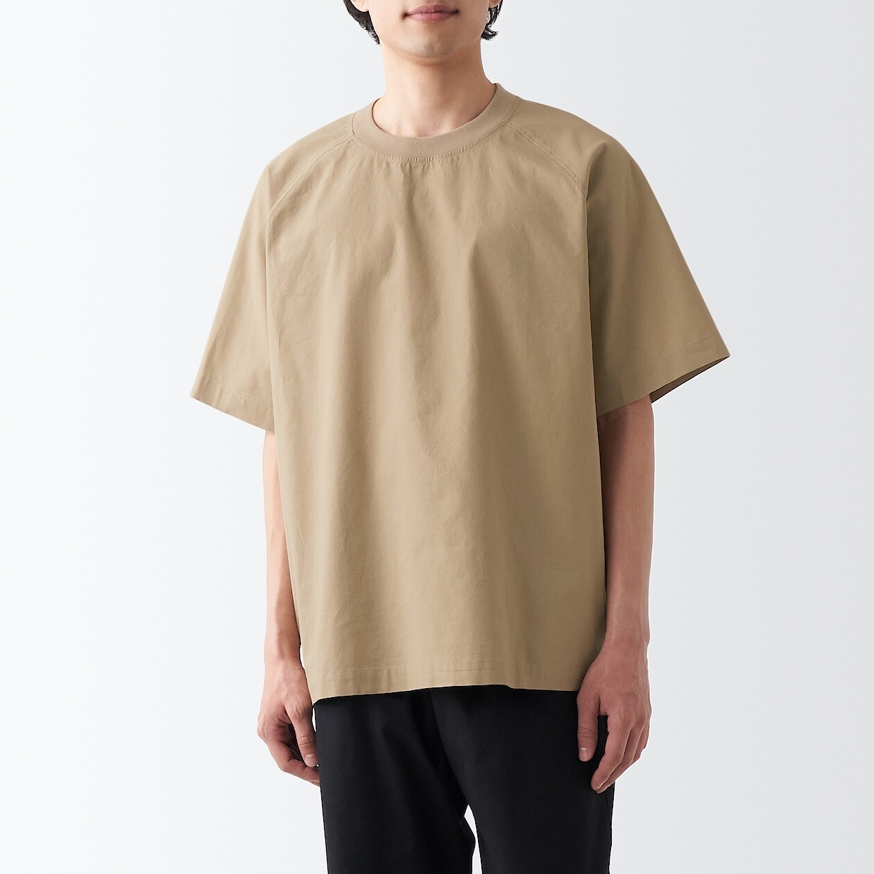 

Крутая тканевая футболка с круглым вырезом и короткими рукавами MUJI, бежевый
