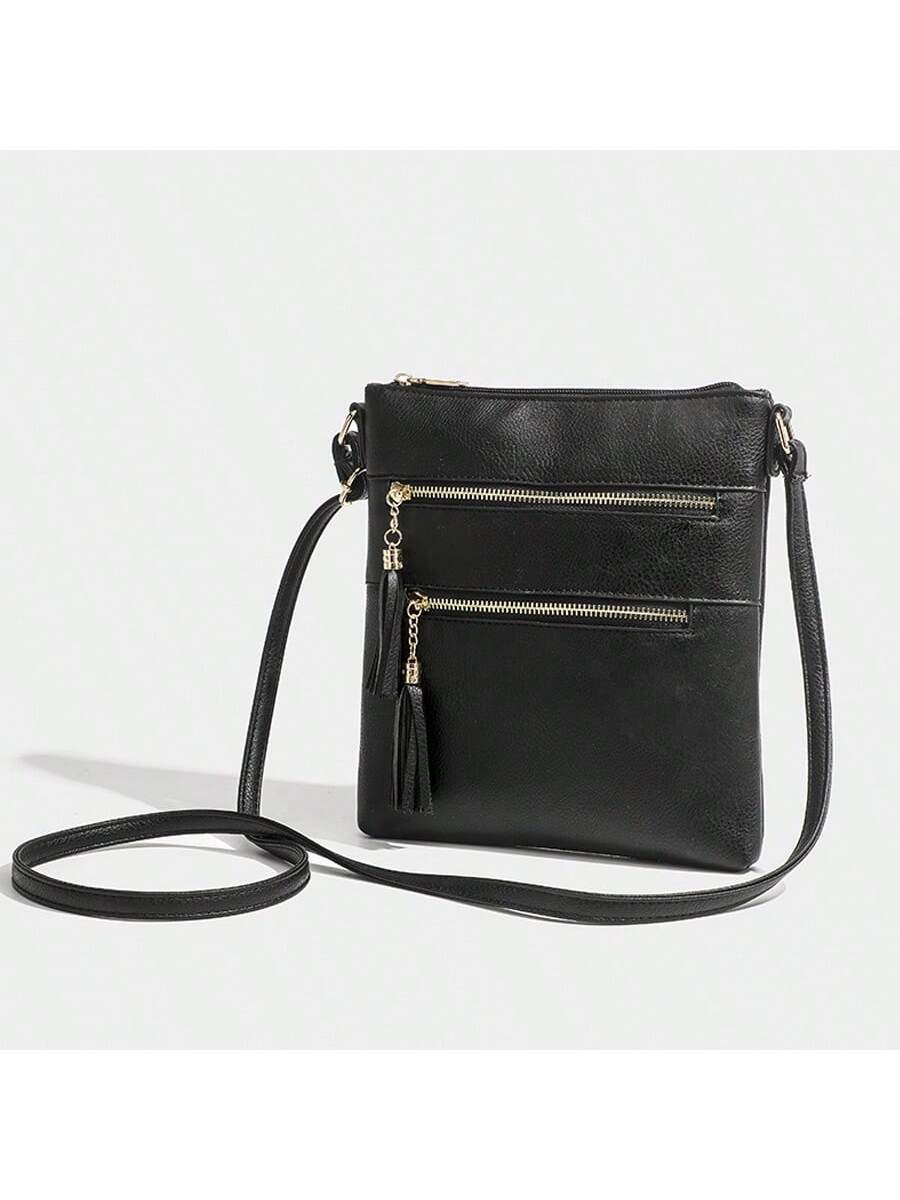 рюкзак на плечо 17 дюймов в винтажном стиле для путешествий Винтажная женская мини-сумка через плечо из искусственной кожи с кисточкой, черный