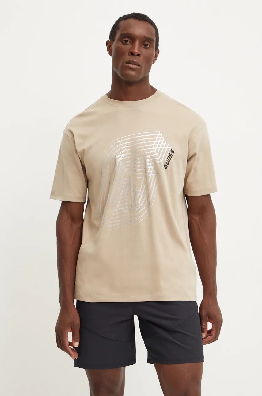 

Хлопковая футболка Guess CAPH, бежевый