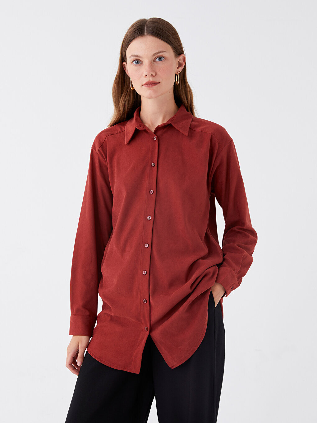 

Простая женская рубашка-туника с длинным рукавом LCW Modest, золотой коричневый