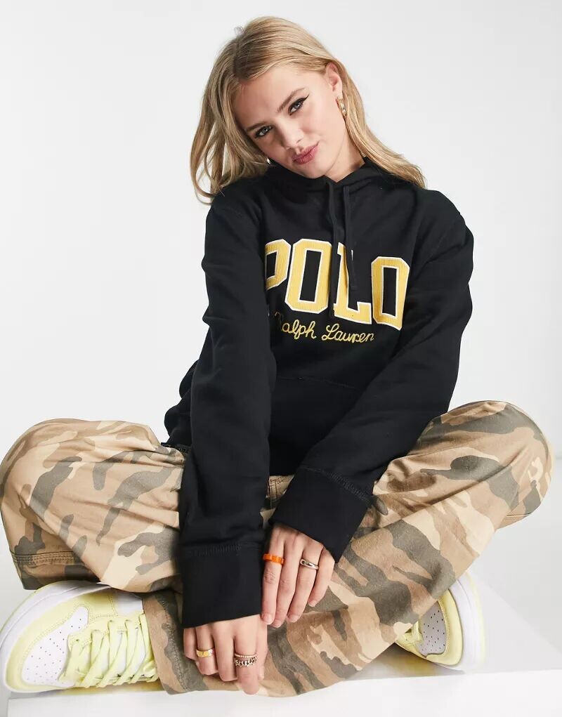 

Черная флисовая худи с логотипом колледжа Polo Ralph Lauren