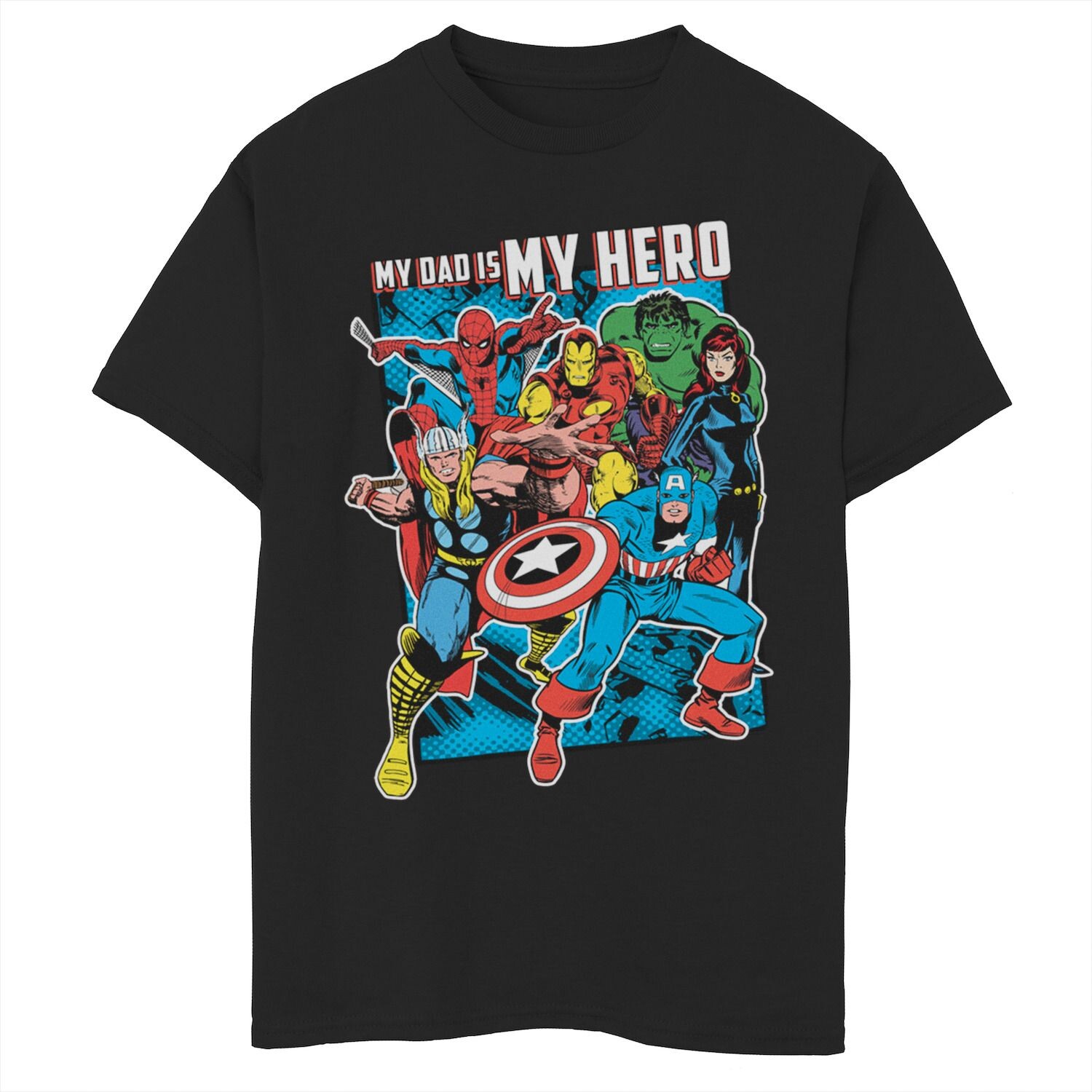 

Футболка с рисунком «День отца» для мальчиков 8–20 лет «Marvel Heros My Dad My Hero» Licensed Character, черный
