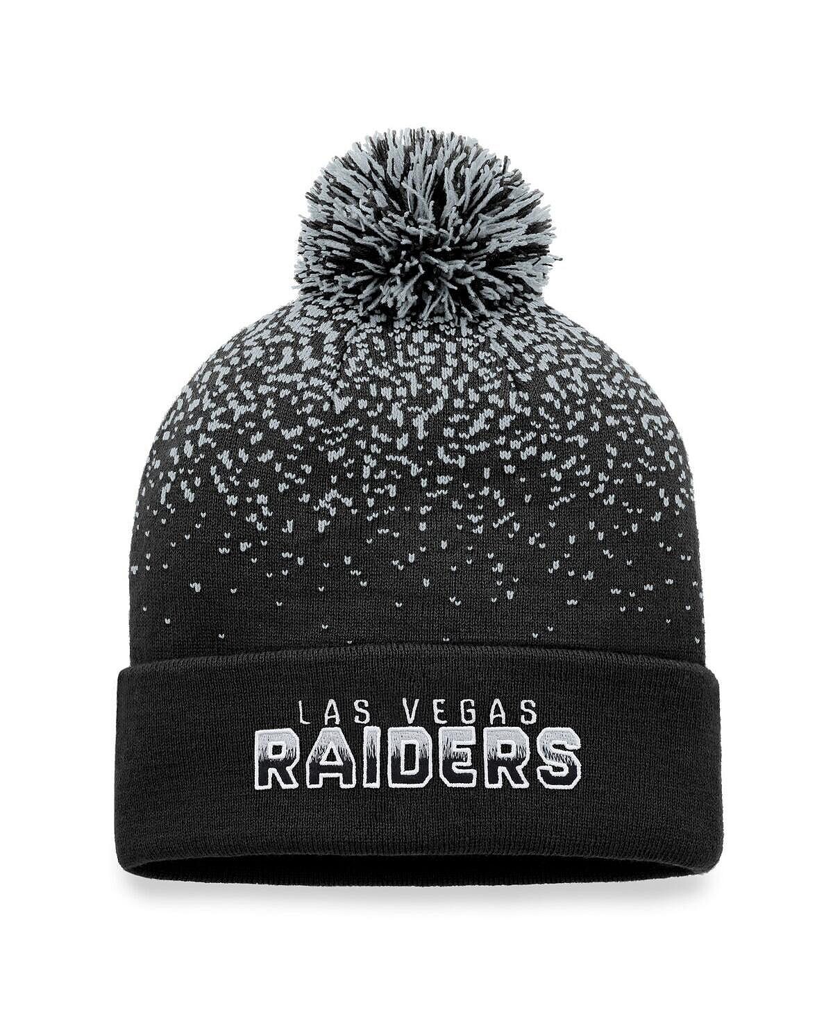 

Мужская черная фирменная вязаная шапка Las Vegas Raiders Iconic с градиентными манжетами и помпоном Fanatics