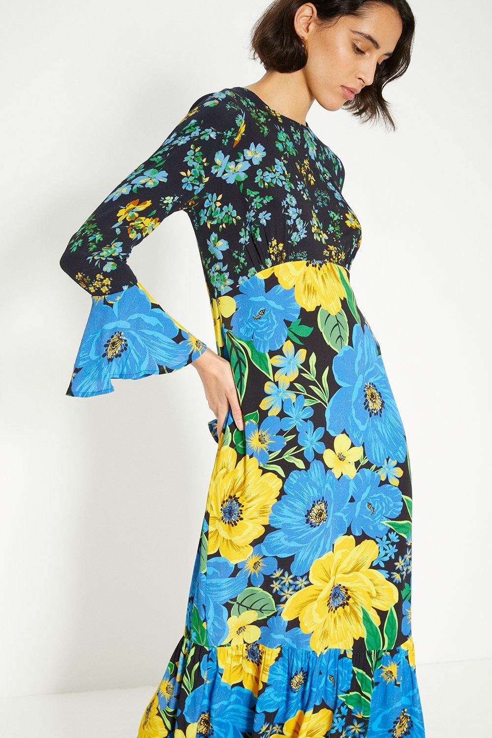Платье миди с ярким цветочным принтом и нашивками Oasis, мультиколор