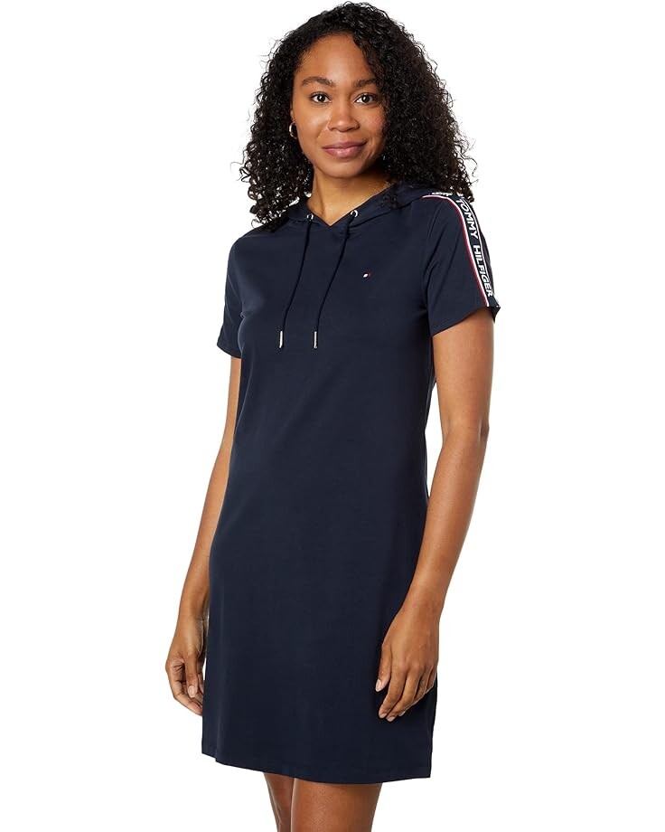 

Платье Tommy Hilfiger Long Sleeve French Terry Lurex Hoodie, цвет Sky Captain/Scarlet