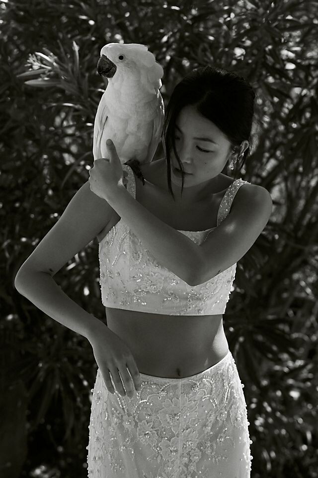 

Свадебный комплект Bhldn Mira с широкими брюками и украшением, слоновая кость