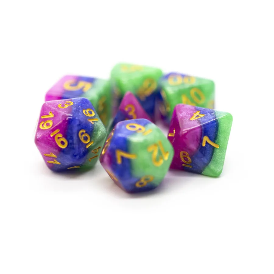 

Поликомплект «Суд Шута» с золотом (7), Acrylic-Resin Dice - Gradient