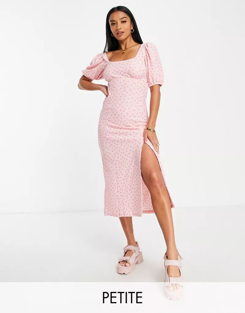 

Розовое платье миди с объемными рукавами Miss Selfridge